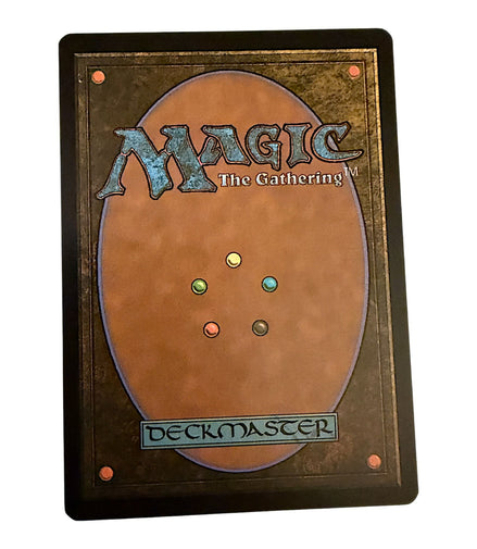Back of a Magic The Gathering card with deckmaster logo