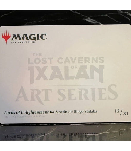 Back of the Magic The Gathering Ixalan Art Series card showing Locus of Enlightenment details