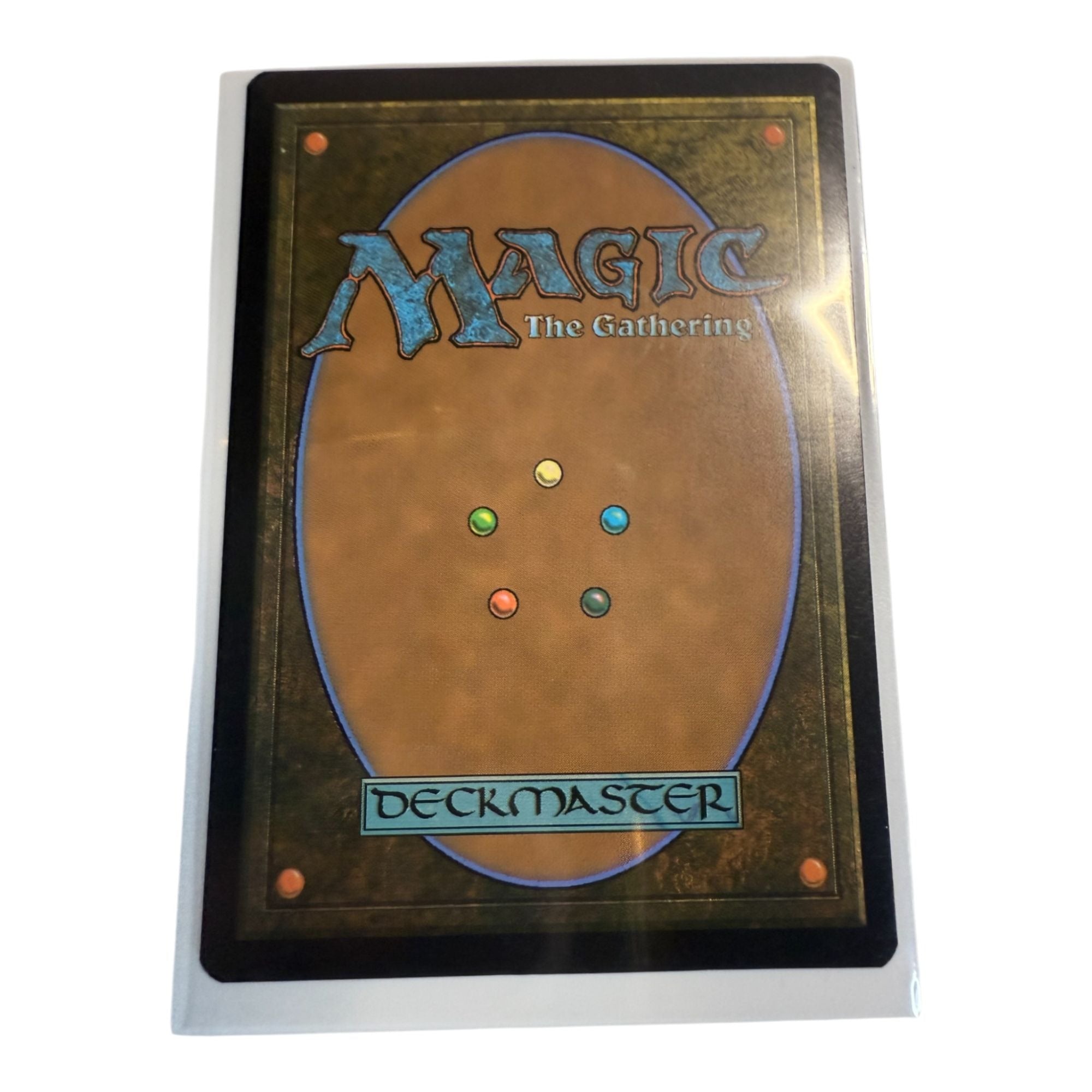 Back of Magic The Gathering card with Deckmaster logo