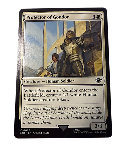 Magic The Gathering Protector of Gondor card featuring a human soldier and 1/1 token