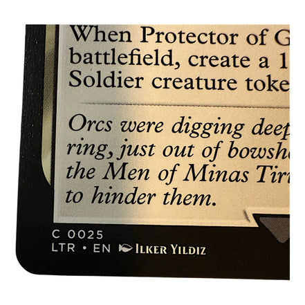 Close-up of Protector of Gondor card artist and details