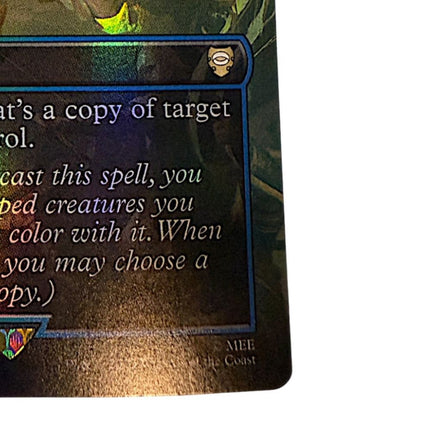Magic: The Gathering Rally The Galadhrim foil sorcery card with vibrant artwork and text detailing its abilities.