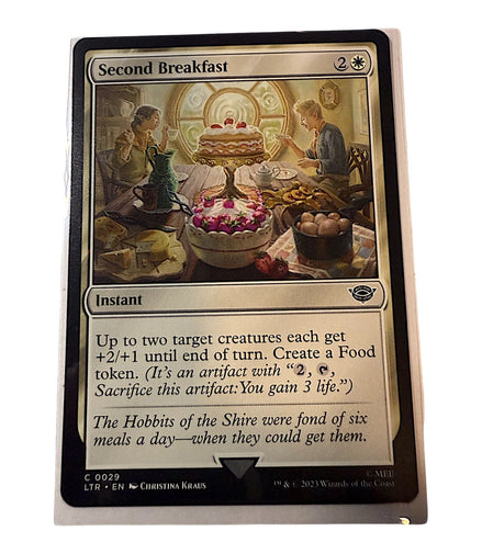 Magic The Gathering Second Breakfast Instant Card featuring a hobbit-themed breakfast scene