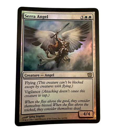 Magic The Gathering Serra Angel card featuring flying and vigilance abilities