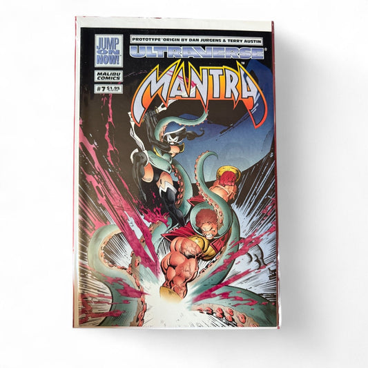 Ultraverse “Mantra” comic issue #7 (cover‑dated January 1994), written by Mike W. Barr with art and cover by Norm Breyfogle, featuring origin back‑ups for Mantra and Prototype.  
