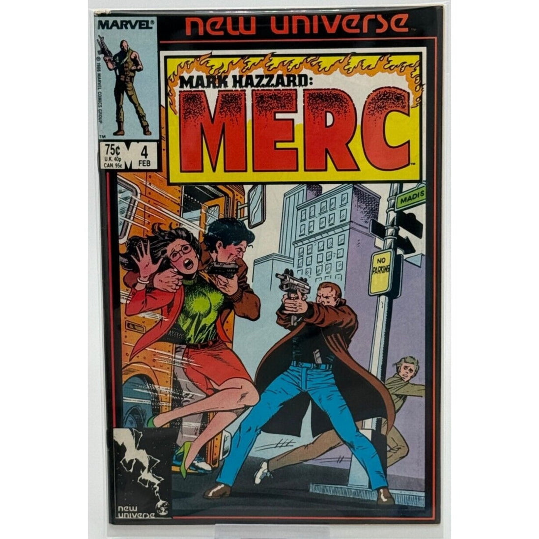 Cover of Mark Hazzard: Merc #4, featuring action scene from Marvel's New Universe series