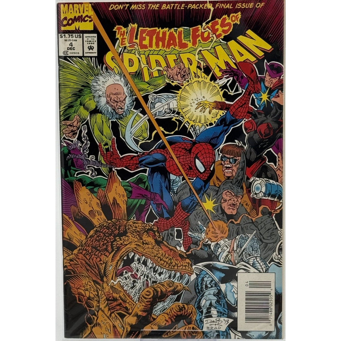 Cover of Marvel Comics The Lethal Foes of Spider-Man Issue #4 from December 1993 featuring Spider-Man and villains in a dynamic battle scene.