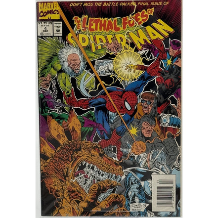 Cover of Marvel Comics The Lethal Foes of Spider-Man Issue #4 from December 1993 featuring Spider-Man and villains in a dynamic battle scene.