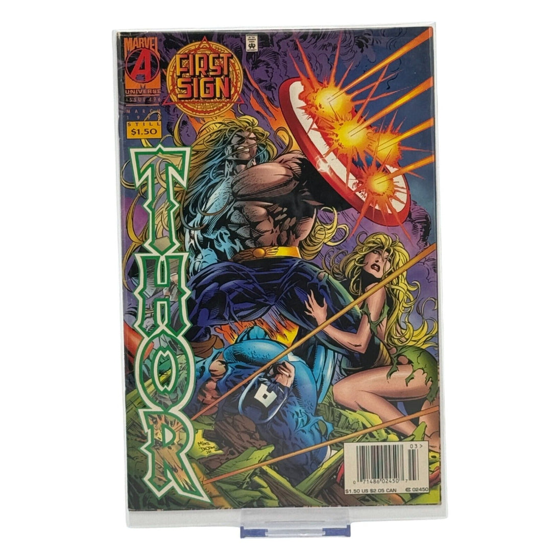 Marvel Comics Thor #491 cover featuring Thor and Captain America in battle