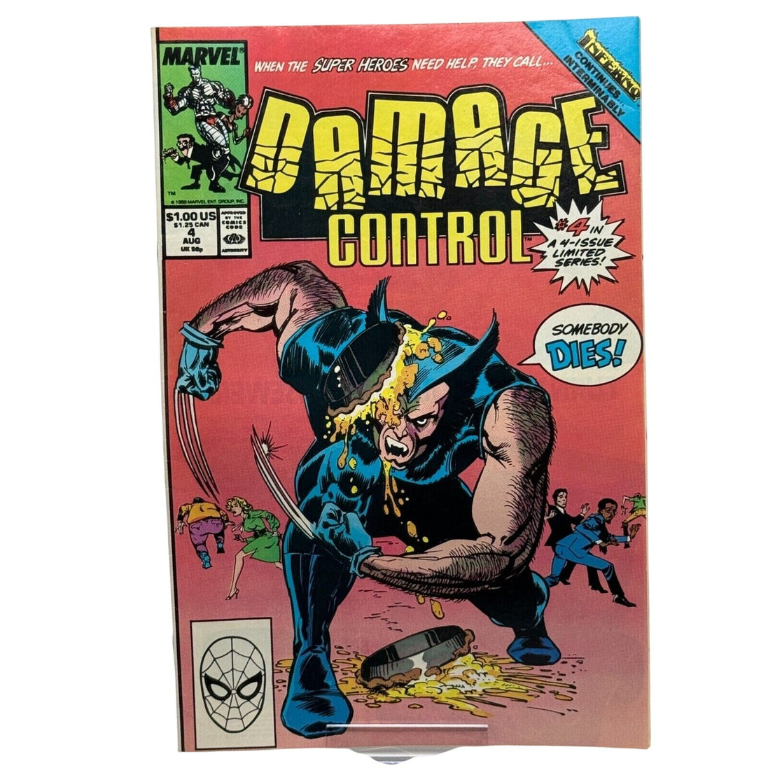 Marvel Damage Control Issue #4 comic cover featuring Wolverine in action, August 1989