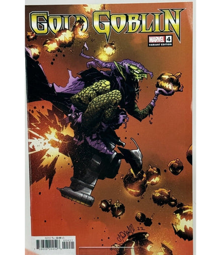 Marvel Gold Goblin #4 Variant Edition comic cover featuring explosive art by Gleason