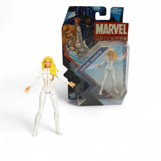 A detailed Hasbro Marvel Legends Emma Frost action figure in white costume from the Annihilus Series, perfect for X‑Men collectors.
