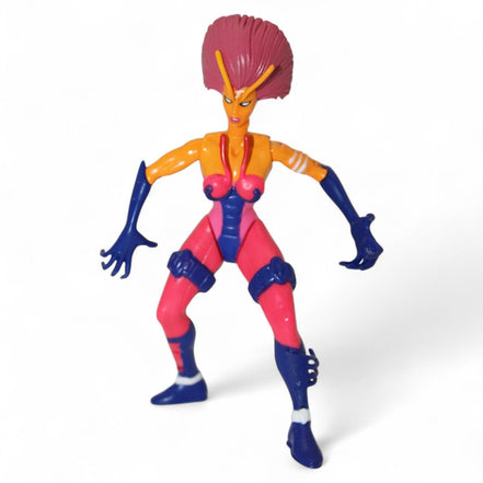 Close-up of Marvel Spider-Man Spider Force Wasp action figure showing articulated joints