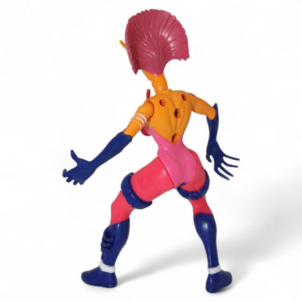 Back view of Marvel Spider-Man Spider Force Wasp action figure highlighting detachable costume