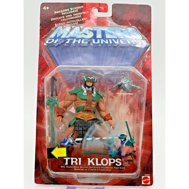 Masters of the Universe Tri-Klops action figure in packaging with accessories