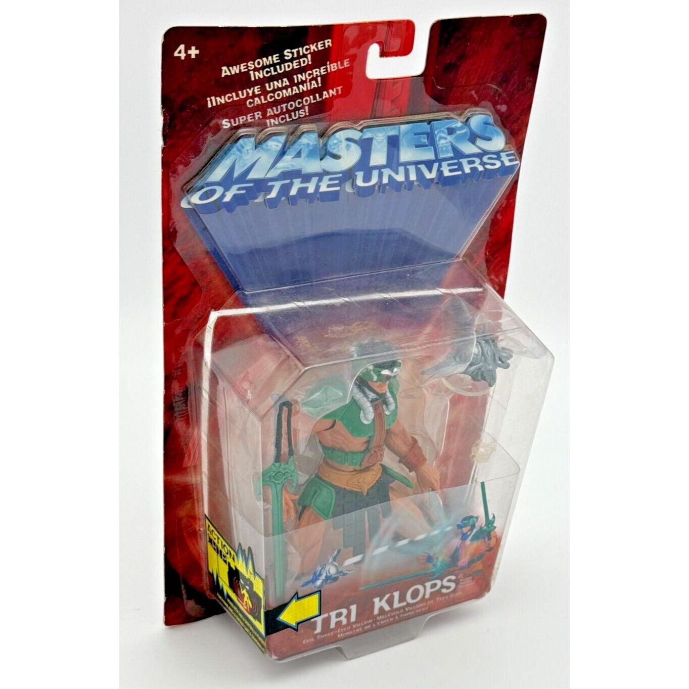 Side view of Tri-Klops action figure packaging showing details