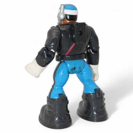 Back view of a Mattel Rescue Heroes figure in black and blue