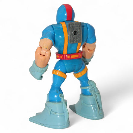 Back view of a Mattel Rescue Heroes figure in blue with flippers