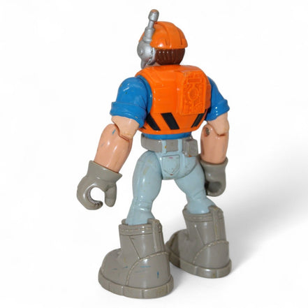 Back view of a Mattel Rescue Heroes figure in orange and blue