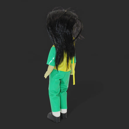 Gabriella Living Dead Doll in green outfit with black hair, back view