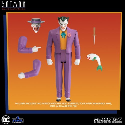 Joker figure with accessories from Mezco Toyz's DC Batman: The Animated Series