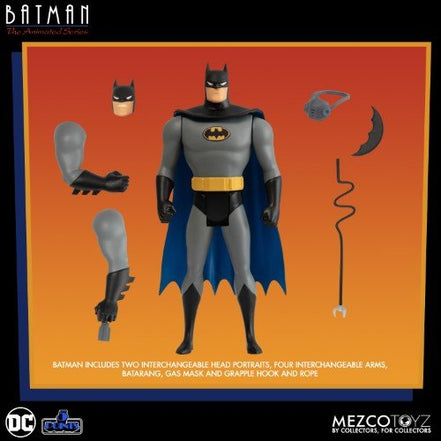 Robin confronting Joker and Catwoman from Mezco Toyz's DC Batman: The Animated Series