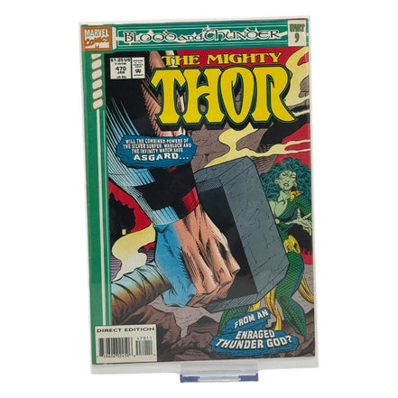 The Mighty Thor #470 comic cover featuring Thor's hand holding Mjolnir, part of the Blood & Thunder series.