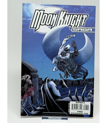 Moon Knight Saga 2009 Marvel one-shot comic cover featuring Moon Knight in action against a city backdrop.