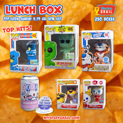 Funko Pop and Soda collectibles in Mystery Grail Lunchbox