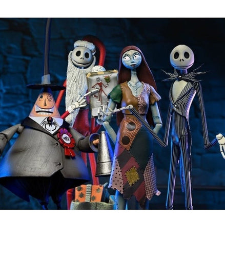 Detailed view of NECA Nightmare Before Christmas figures with accessories