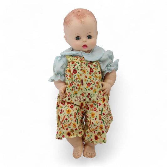 Madame Alexander Vintage Baby Doll In Floral Romper & Blue Blouse