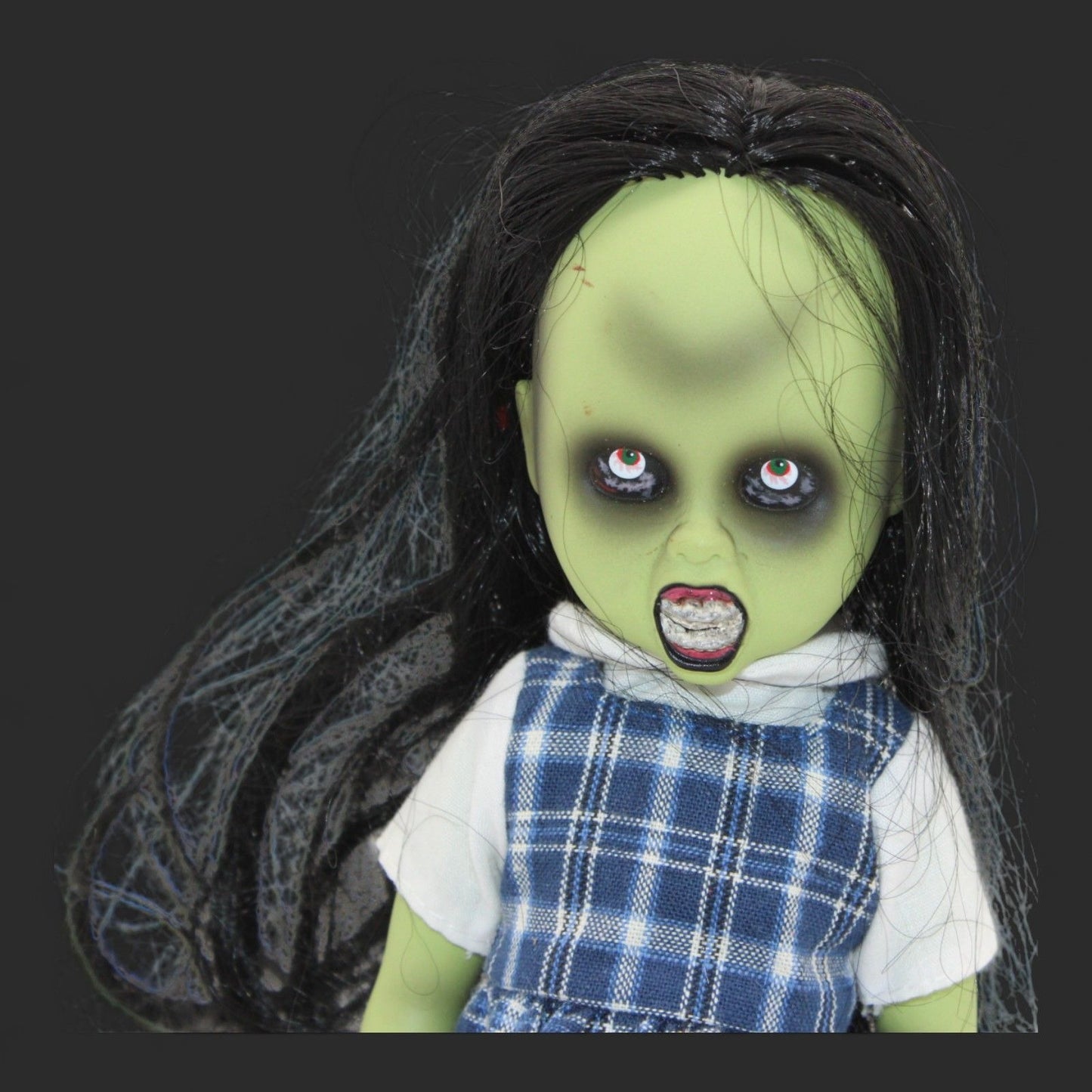 Living Dead Dolls Series 14 Dee K. Zombie Doll 10" Green Skin Plaid Dress Missing Accessories