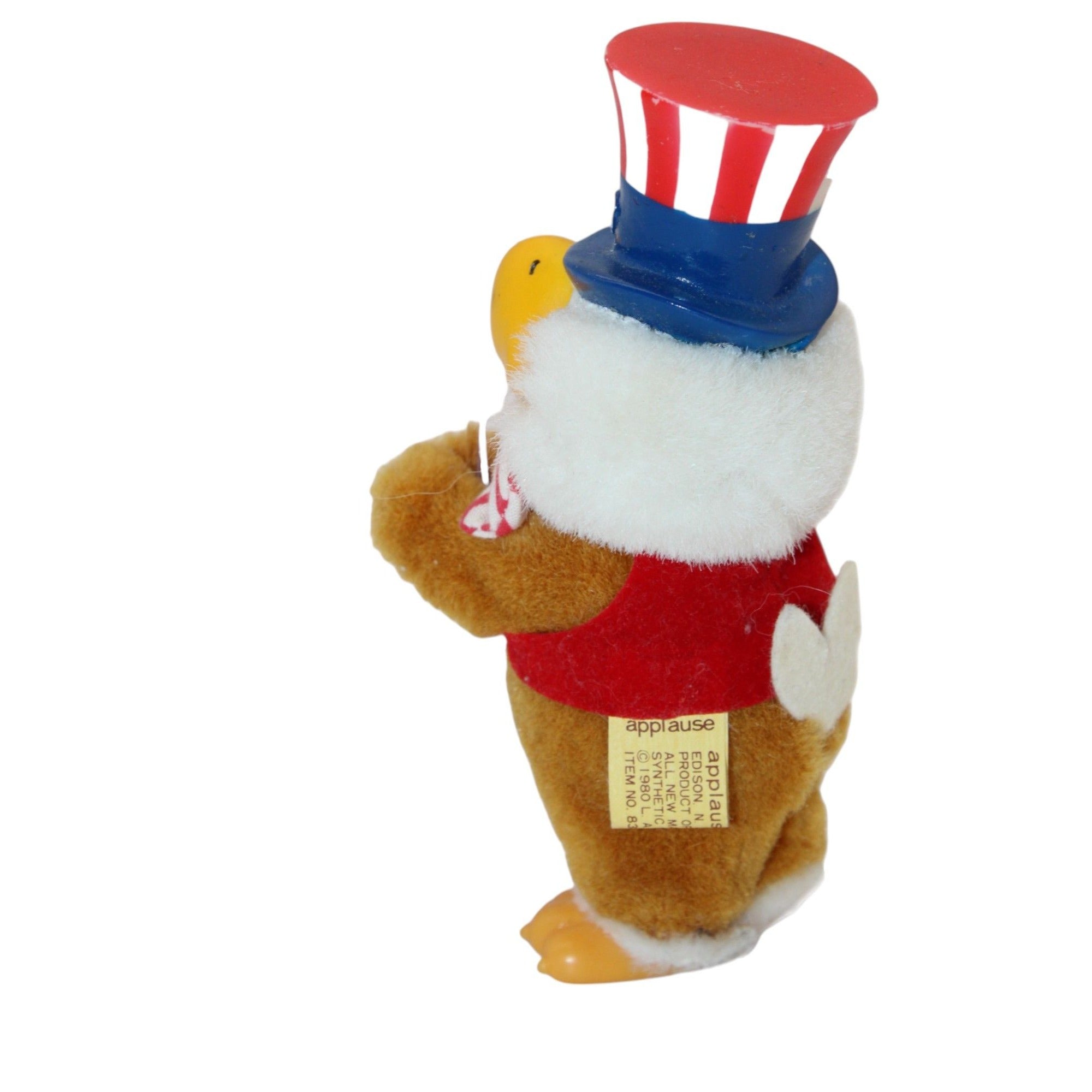 Side angle of the Olympic Eagle Uncle Sam Plush Figurine with tag