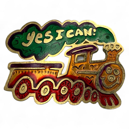 "Yes I Can!" Train Enamel Pin Badge Gold-Tone Vintage Fun Collectible Accessory