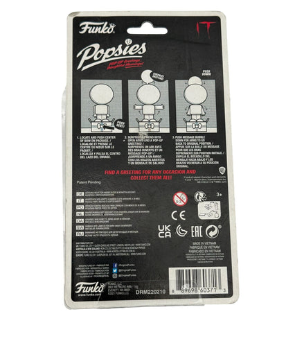 Back view of Pennywise Funko Pop Popsies packaging with instructions