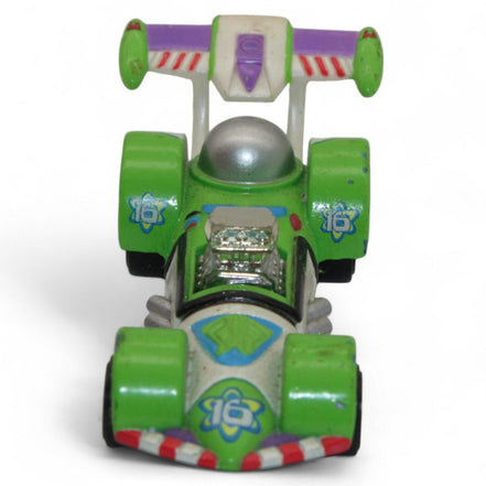 Front view of Buzz Lightyear die-cast racer showing intricate details