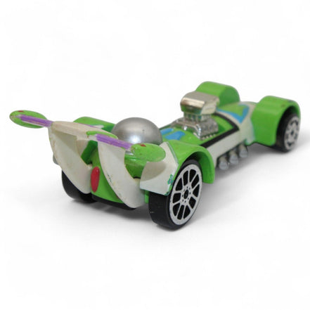Bottom view of Buzz Lightyear die-cast car showing construction details