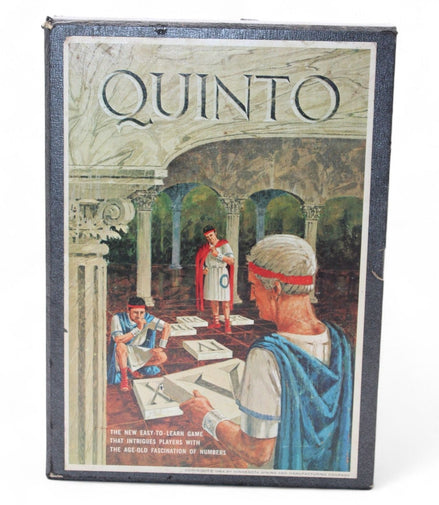Open Quinto game box showing pieces and instructions