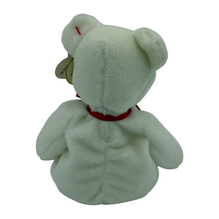 Back view of TY Beanie Baby Valentino Bear with white plush