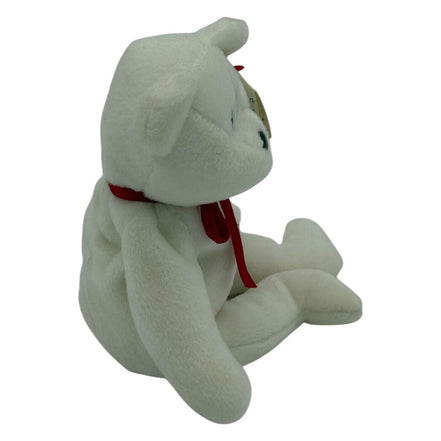 Left side view of TY Beanie Baby Valentino Bear with tag