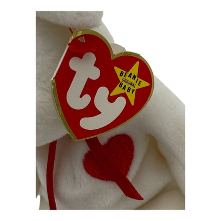 Close-up of TY Beanie Baby Valentino Bear's tag with star sticker