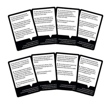 Rick and Morty quote cards spread out