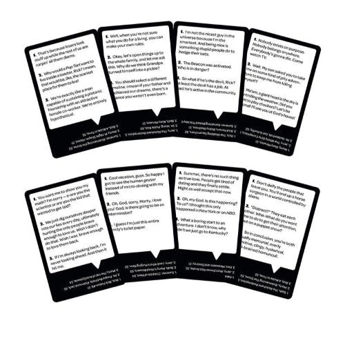 Rick and Morty quote cards spread out