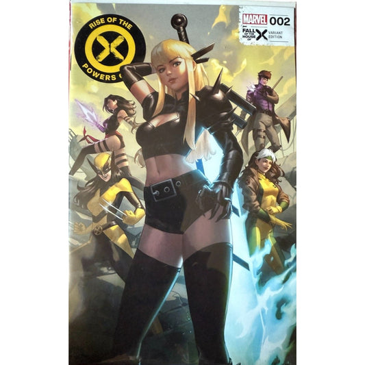 A near‑mint Marvel Comics Rise of the Powers of X #2 variant cover painted by David Mack, featuring Excalibur-era X‑Men in cosmic exile during the Fall of Krakoa.
