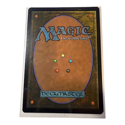 Back view of Magic: The Gathering card with Deckmaster logo