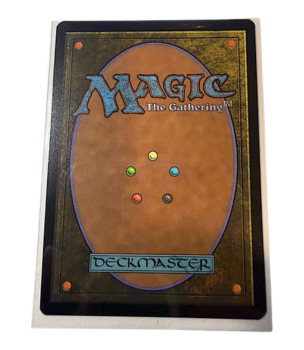 Back view of Magic: The Gathering card with Deckmaster logo