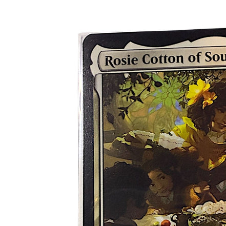Close-up of Rosie Cotton card showing artwork and text
