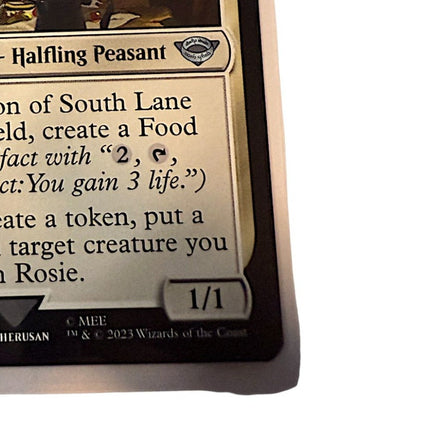 Front view of Rosie Cotton of South Lane Magic: The Gathering card featuring legendary creature details