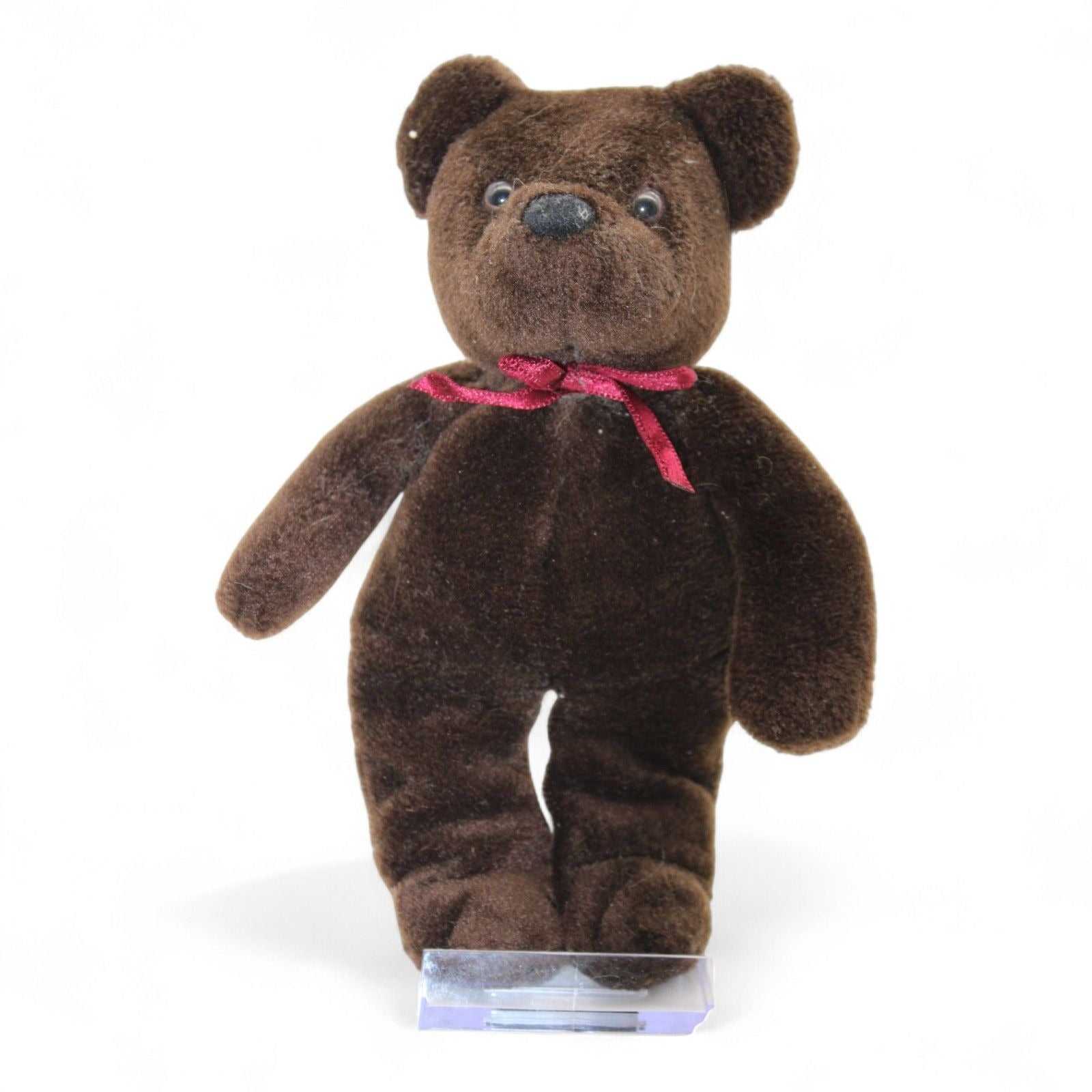 Russ Berrie Tidbit plush teddy bear with red ribbon standing upright