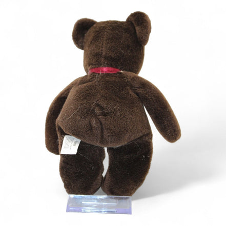 Back view of Russ Berrie Tidbit plush teddy bear with red ribbon